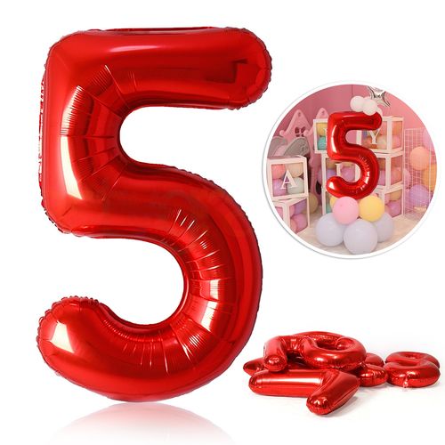 40-Inch Red Number Foil Balloons for Birthday & Party Celebrations