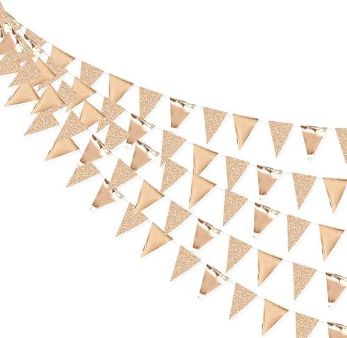 3M Rose Gold Paper Bunting Flags for Wedding Decorations & Celebrations