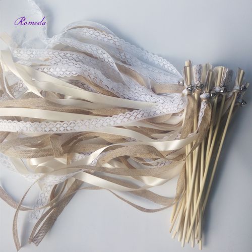 IVINLA Jute Wedding Ribbon Wands with Bells for Celebratory Events