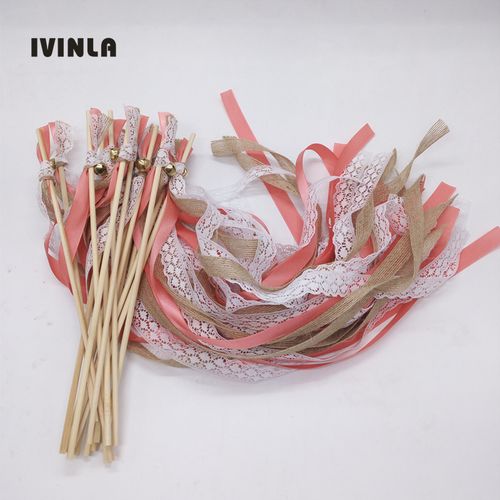 IVINLA Jute Wedding Ribbon Wands with Bells for Celebratory Events