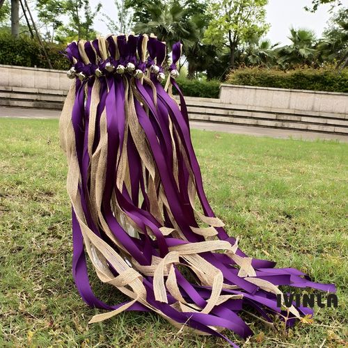 IVINLA Jute Wedding Ribbon Wands with Bells for Celebratory Events