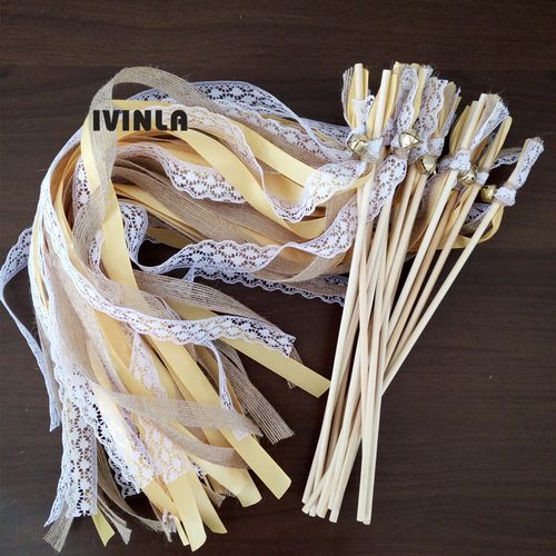 IVINLA Jute Wedding Ribbon Wands with Bells for Celebratory Events
