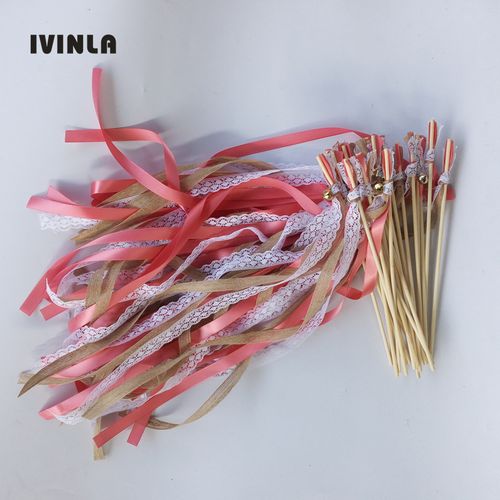 IVINLA Jute Wedding Ribbon Wands with Bells for Celebratory Events