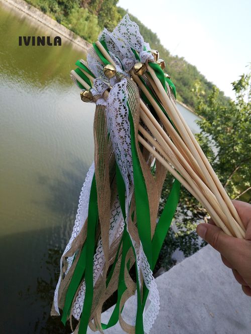 IVINLA Jute Wedding Ribbon Wands with Bells for Celebratory Events