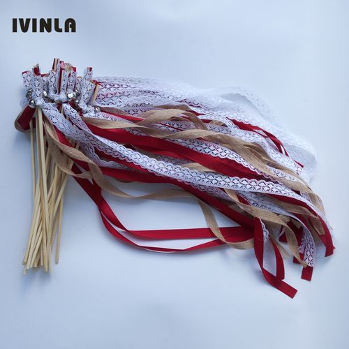 IVINLA Jute Wedding Ribbon Wands with Bells for Celebratory Events