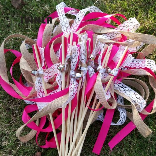 IVINLA Jute Wedding Ribbon Wands with Bells for Celebratory Events
