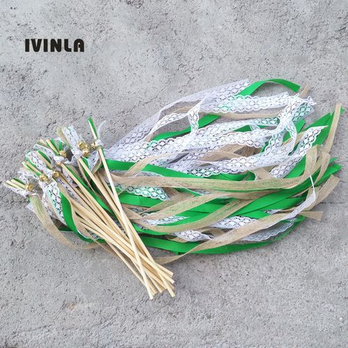 IVINLA Jute Wedding Ribbon Wands with Bells for Celebratory Events