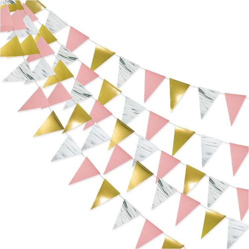 3M Rose Gold Paper Bunting Flags for Wedding Decorations & Celebrations