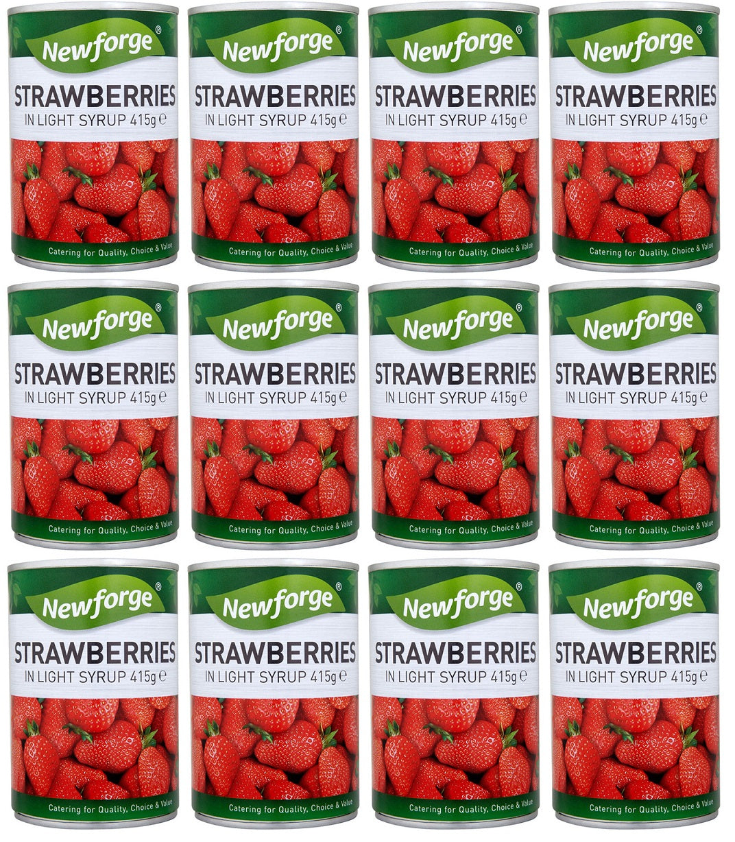 12 x Newforge Strawberries in Light Syrup 415g