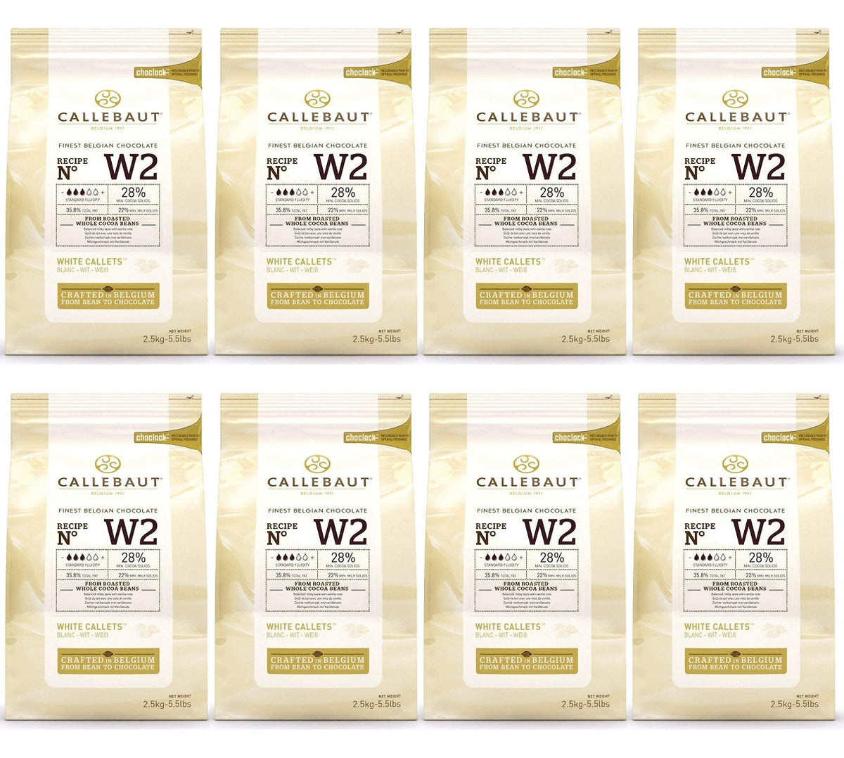 8 x Callebaut Finest Belgian Chocolate White Callets 2.5Kg