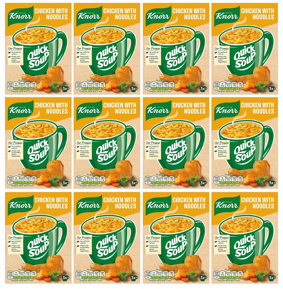12 x Knorr Trockensuppenmischung Hühnchen mit Nudeln 36 G 3 Portionen