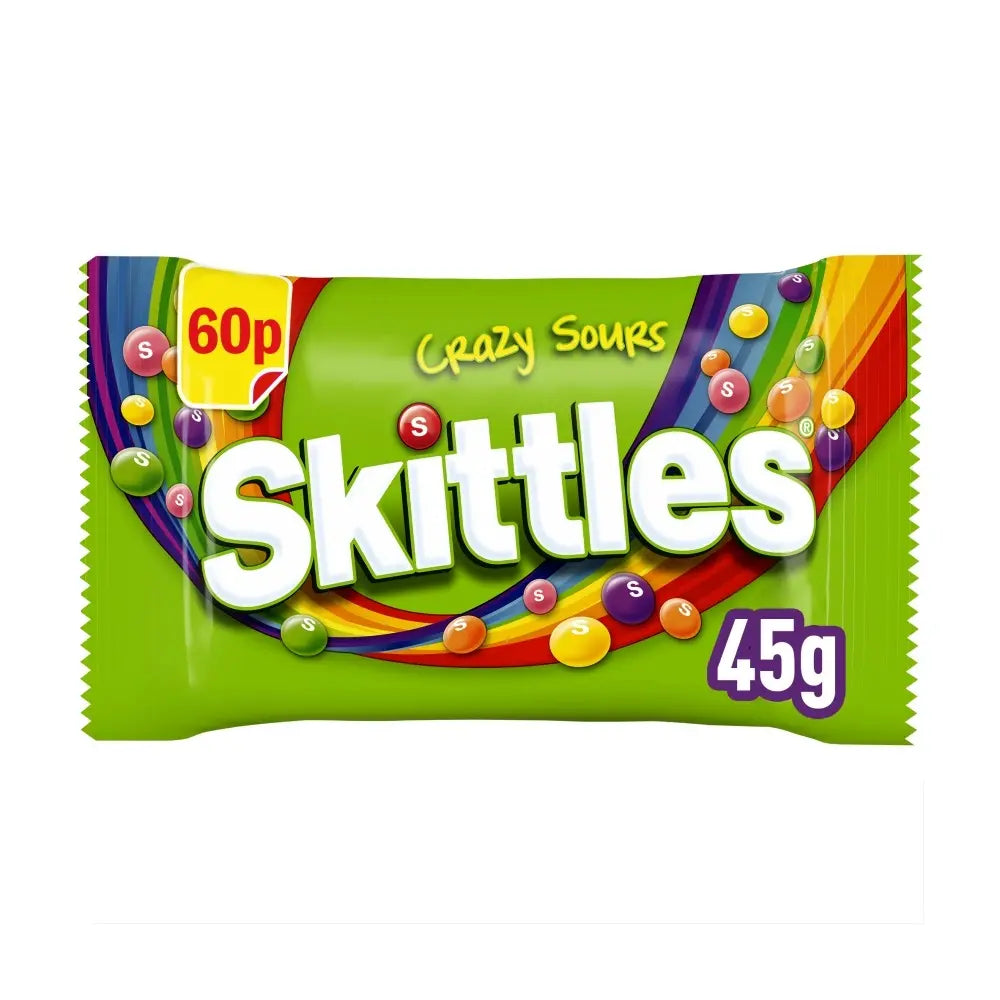 36 x Skittles Caramelos Masticables Veganos Sabor Frutas Agrias Locas Bolsa 45G