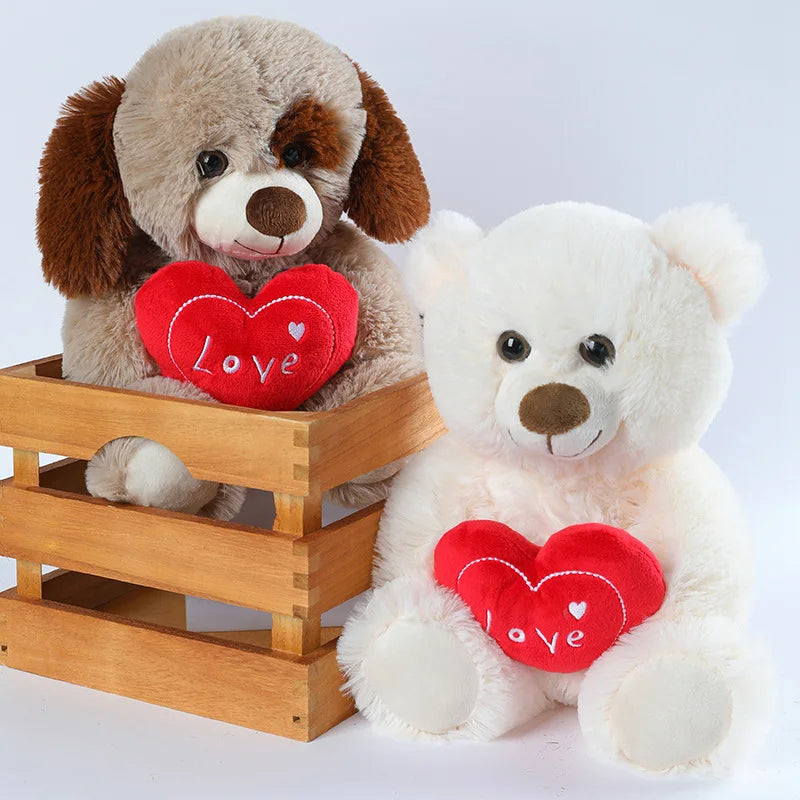 30cm Valentine’s Day Plush Toy, Cute Love Dog & Bear Soft Stuffed Animal Gift Teddy