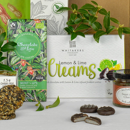 Vegane Geschenkbox | Pflanzlicher Gourmet-Korb mit Schokolade & Leckereien