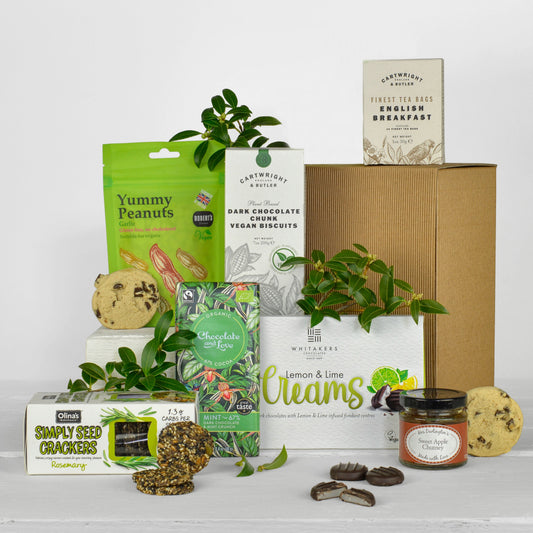 Vegane Geschenkbox | Pflanzlicher Gourmet-Korb mit Schokolade & Leckereien