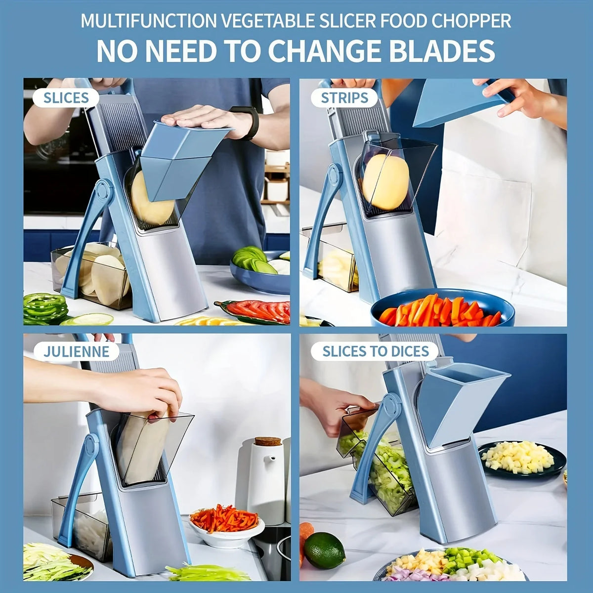 Vegetable Slicer Adjustable Veg Chopper with 4 Cutting Modes Kitchen Tool Dicer