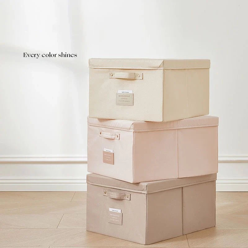 Silk Fabric Foldable Storage Box with Lid - Large Capacity Clothes Quilt Organiser