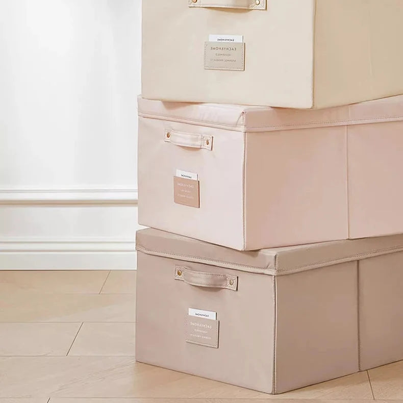 Silk Fabric Foldable Storage Box with Lid - Large Capacity Clothes Quilt Organiser