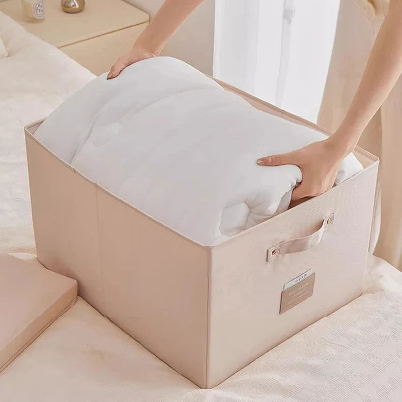 Silk Fabric Foldable Storage Box with Lid - Large Capacity Clothes Quilt Organiser