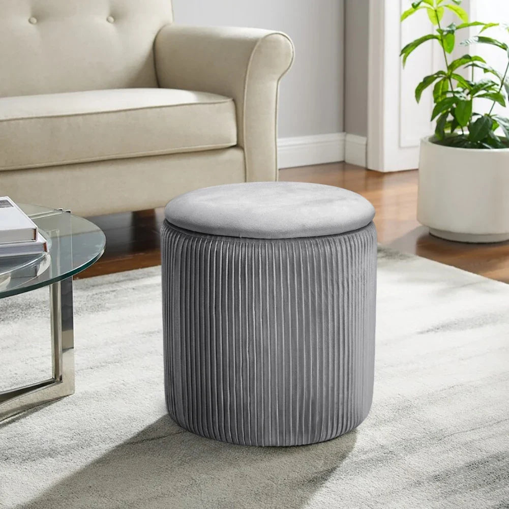 Velvet Storage Ottoman Footstool – Modern Grey Bedroom Stool Soft Chair Bench
