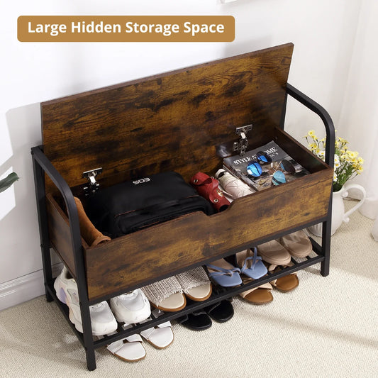 84cm Vintage Shoe Storage Bench with Lift-Top | Entryway Seat & Shoe Rack