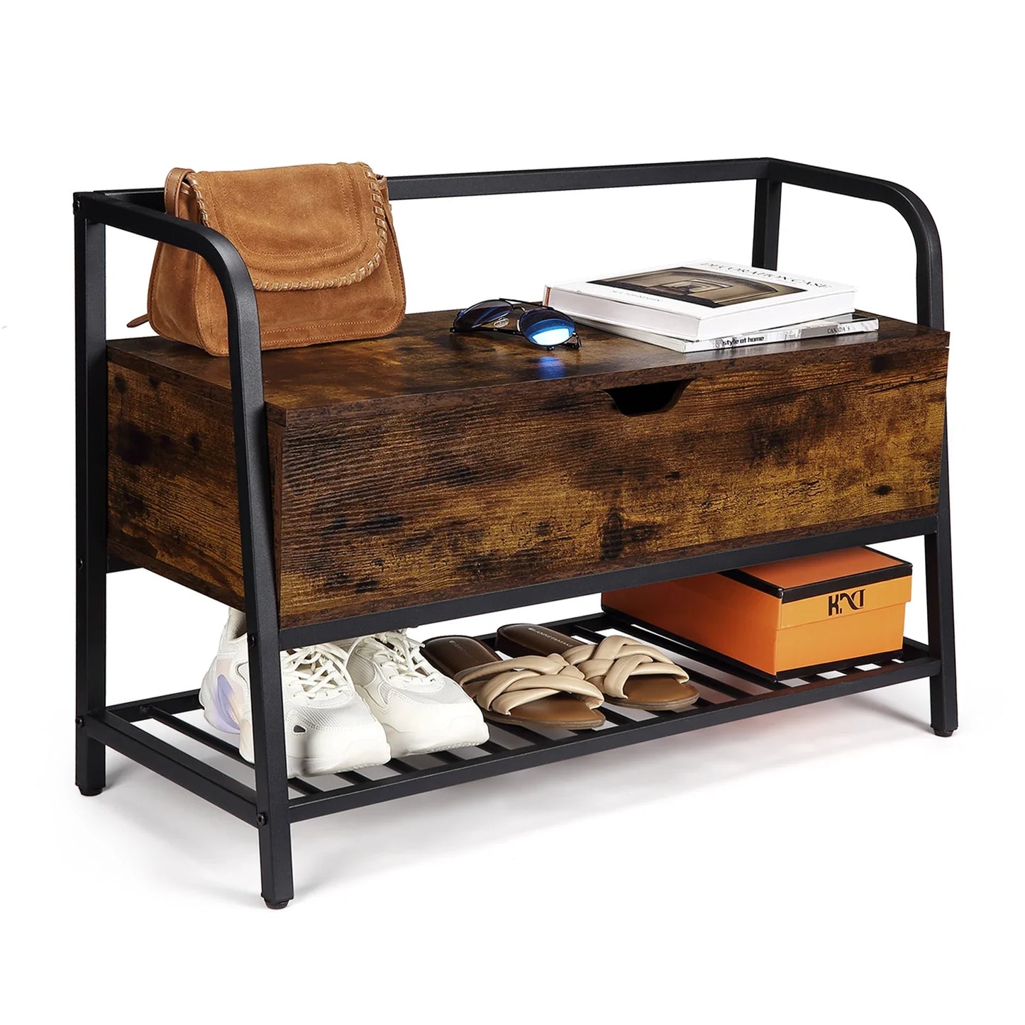84cm Vintage Shoe Storage Bench with Lift-Top | Entryway Seat & Shoe Rack