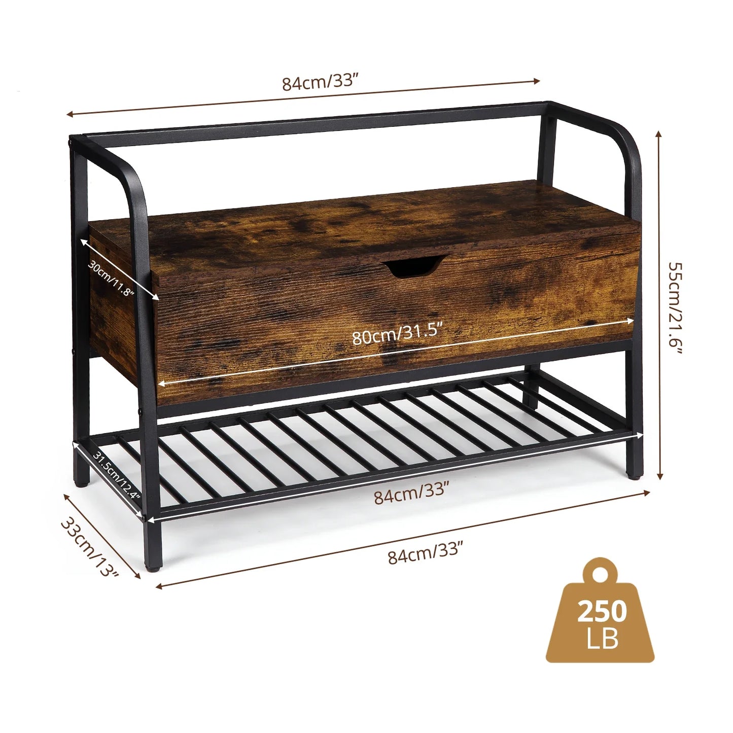 84cm Vintage Shoe Storage Bench with Lift-Top | Entryway Seat & Shoe Rack