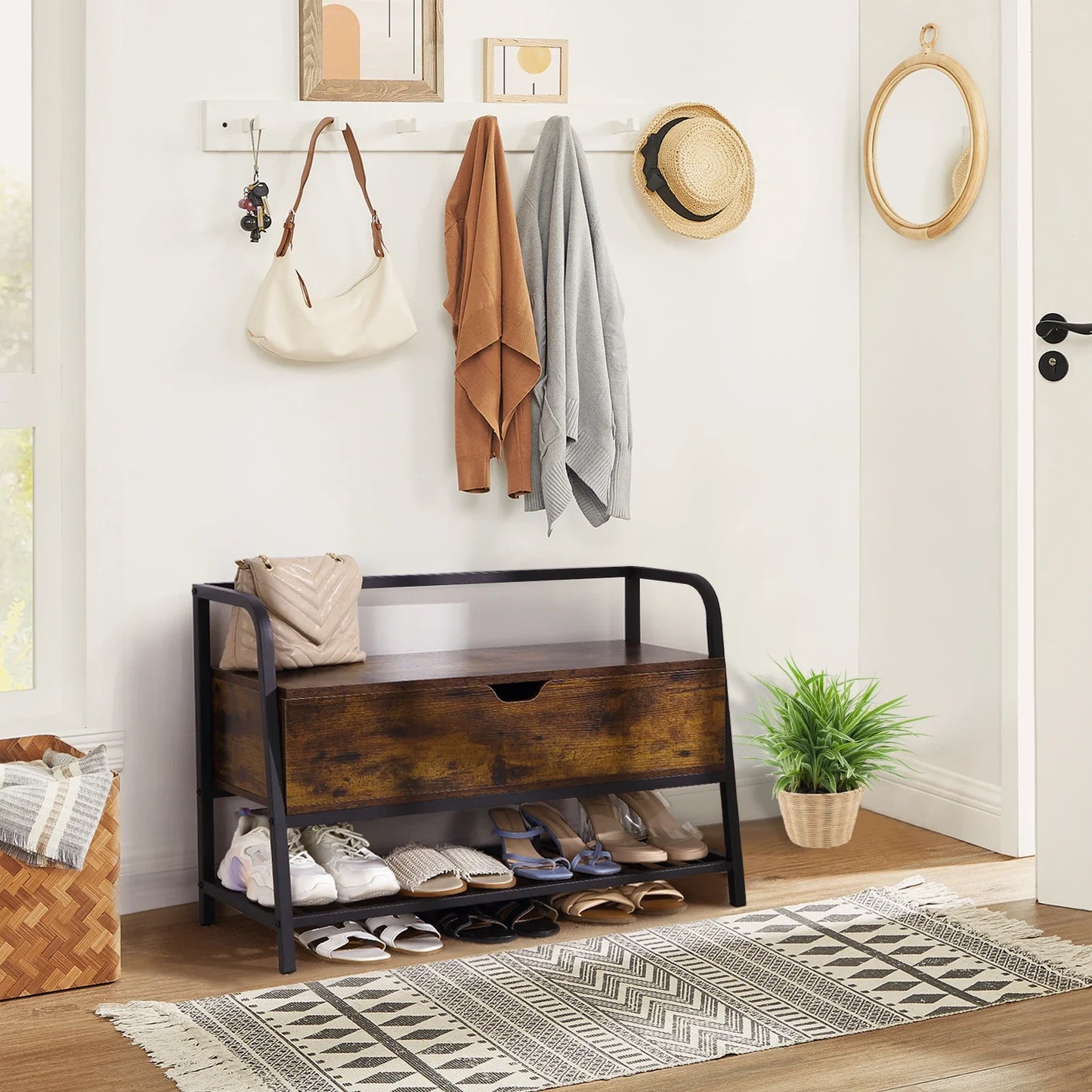 84cm Vintage Shoe Storage Bench with Lift-Top | Entryway Seat & Shoe Rack