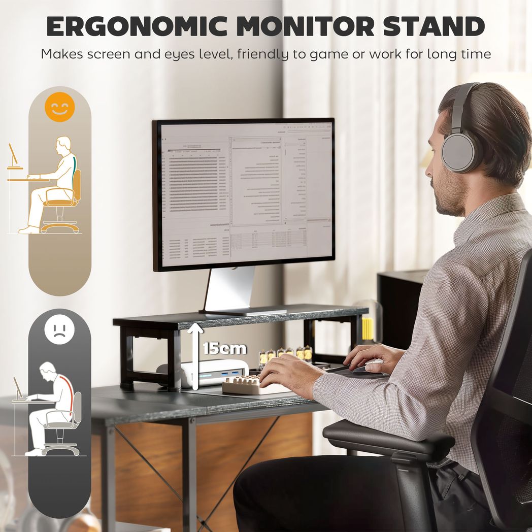 HOMCOM L-Shaped Desk 168cm | Reversible Corner Desk & 240cm Two-Person Workstation – Black/Rustic Brown