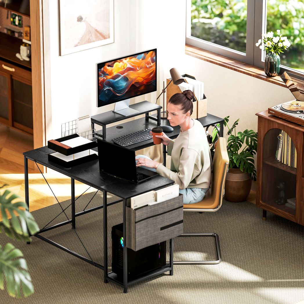 HOMCOM L-Shaped Desk 168cm | Reversible Corner Desk & 240cm Two-Person Workstation – Black/Rustic Brown