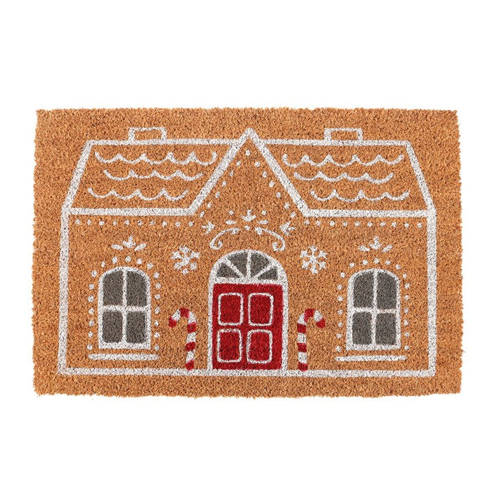 Natural Candy Cane Gingerbread House Doormat