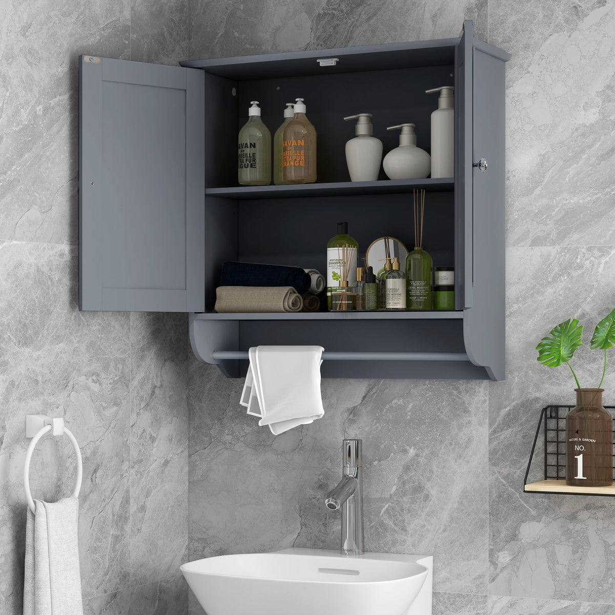 Wall Mounted Bathroom Cabinet with Adjustable Shelf-Brown