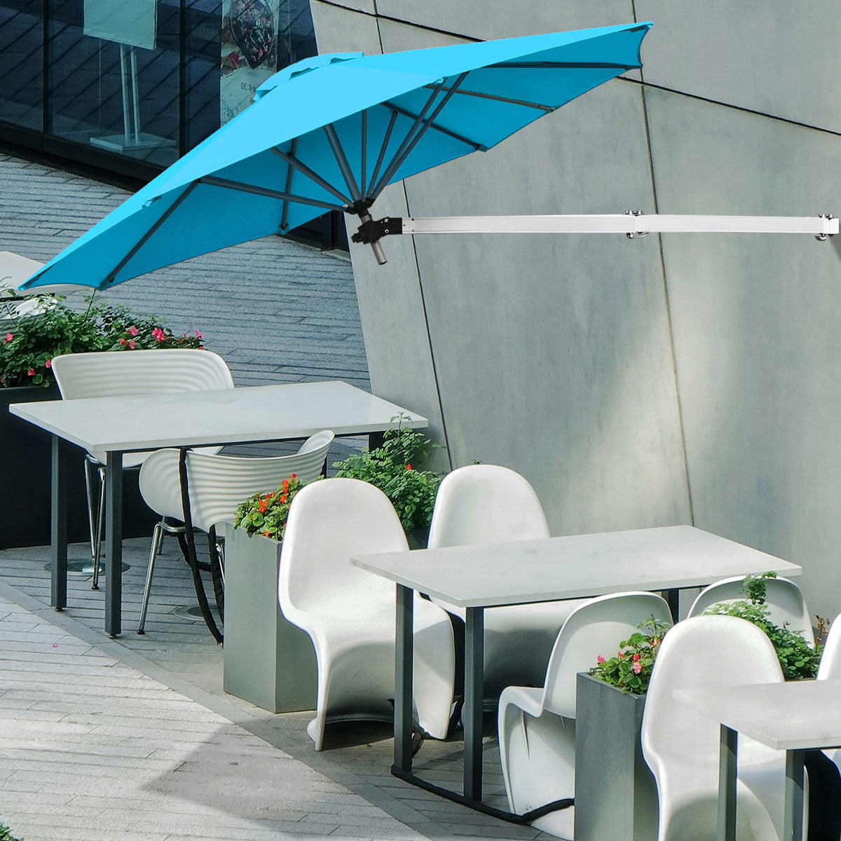 Outdoor Tilting Sunshade Umbrella with Large Shading Area-Beige