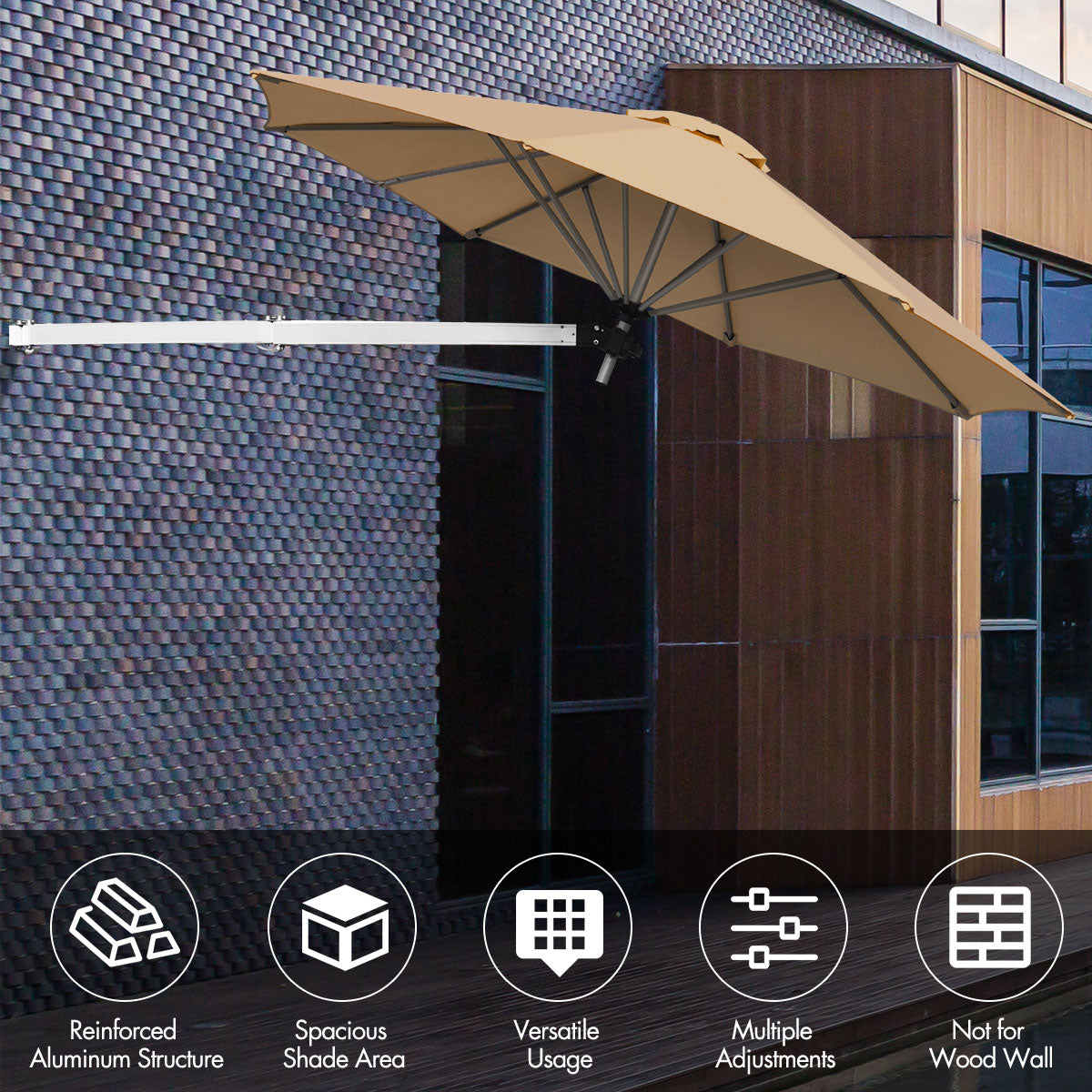 Outdoor Tilting Sunshade Umbrella with Large Shading Area-Beige
