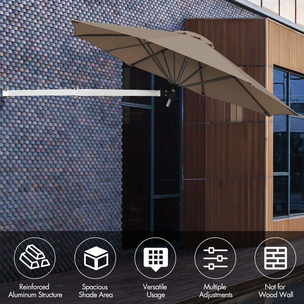 Outdoor Tilting Sunshade Umbrella with Large Shading Area-Beige