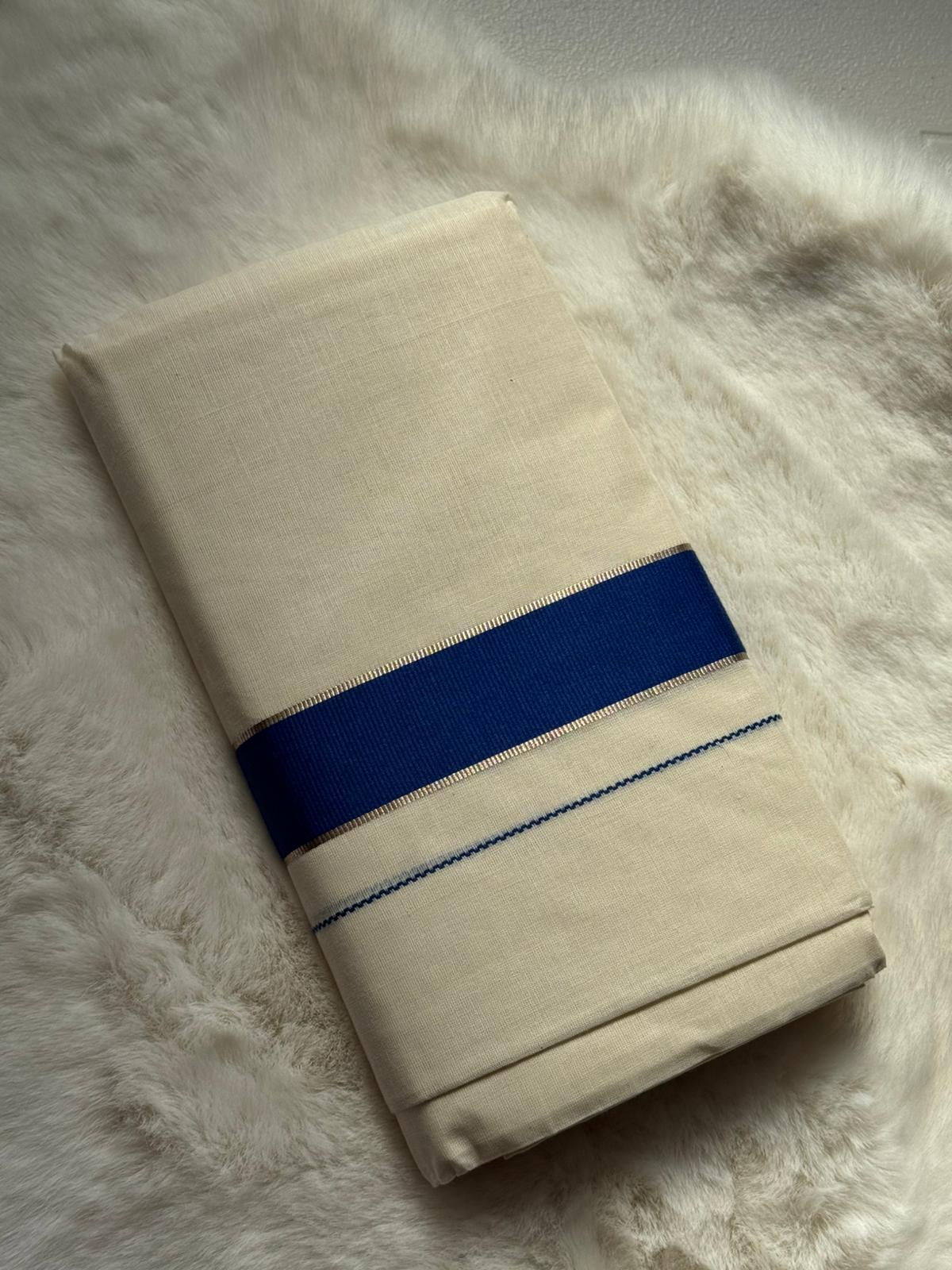 Premium Kerala Dhoti – Royal Blue Traditional Border