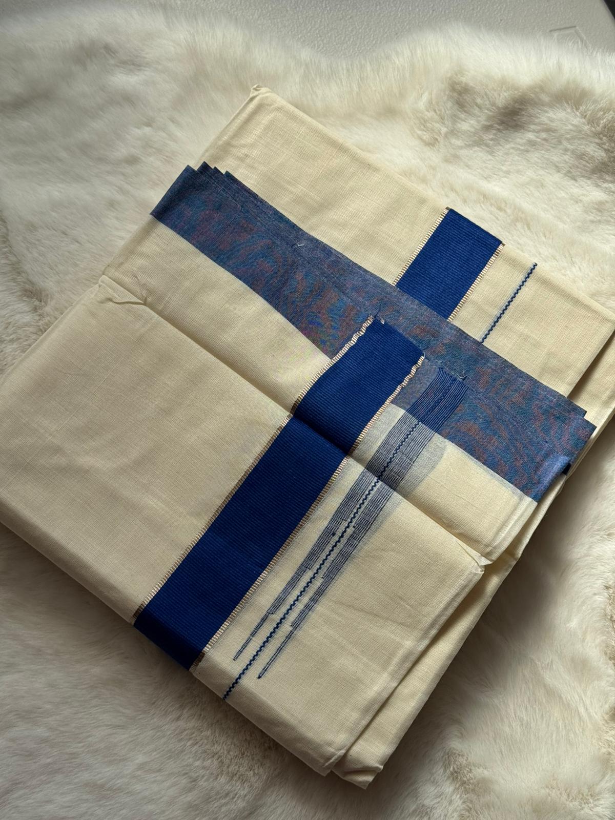 Premium Kerala Dhoti – Royal Blue Traditional Border