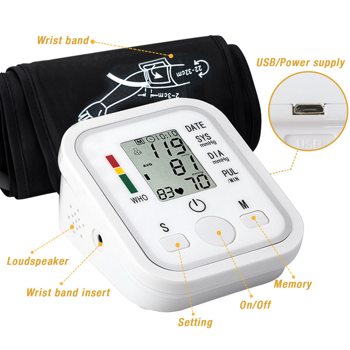 Blood Pressure Monitor Automatic Voice Talking BP Machine Pulse Meter LCD Display