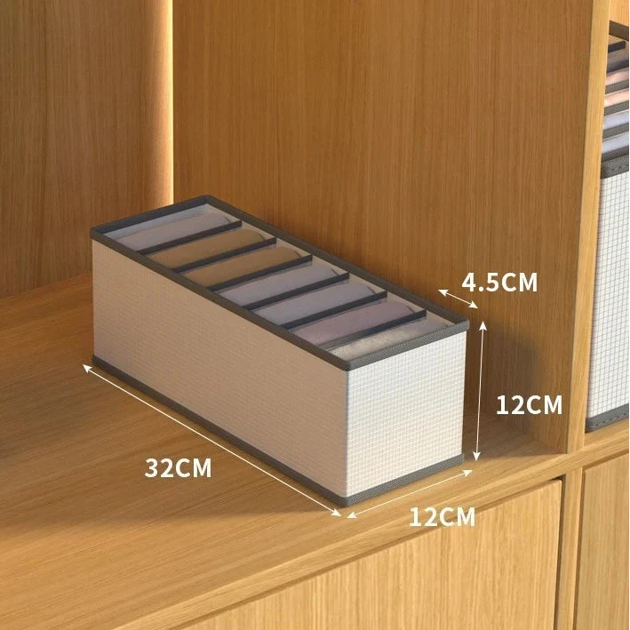 Foldable Fabric Drawer Organisers with Handles - White/Grey Grids Storage Boxes