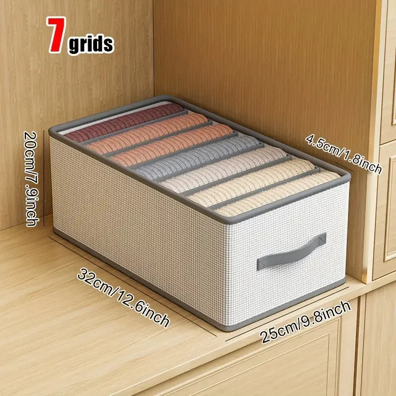 Foldable Fabric Drawer Organisers with Handles - White/Grey Grids Storage Boxes