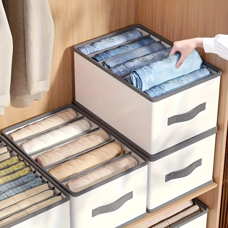 Foldable Fabric Drawer Organisers with Handles - White/Grey Grids Storage Boxes