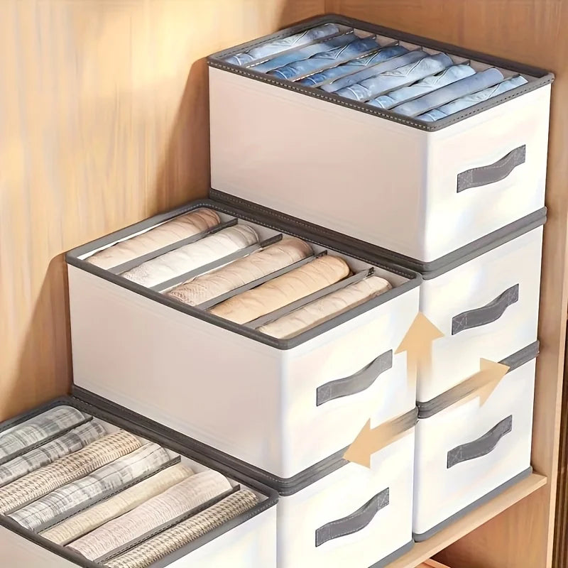 Foldable Fabric Drawer Organisers with Handles - White/Grey Grids Storage Boxes