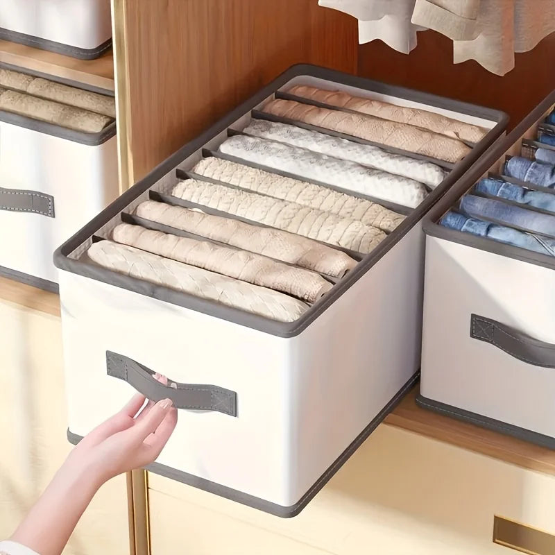 Foldable Fabric Drawer Organisers with Handles - White/Grey Grids Storage Boxes