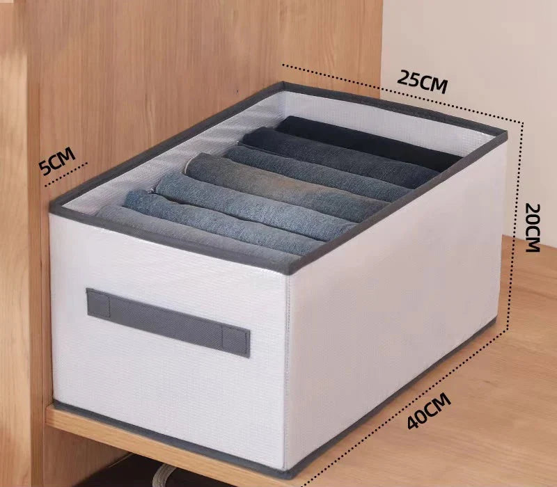 Foldable Fabric Drawer Organisers with Handles - White/Grey Grids Storage Boxes
