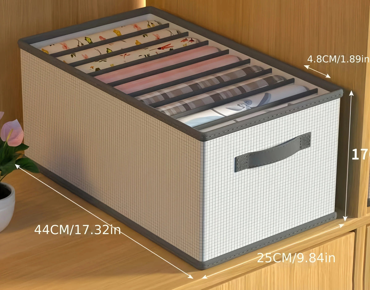 Foldable Fabric Drawer Organisers with Handles - White/Grey Grids Storage Boxes