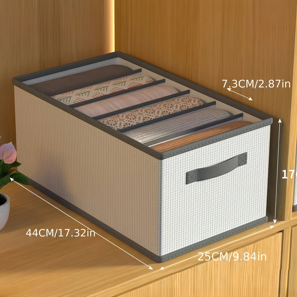 Foldable Fabric Drawer Organisers with Handles - White/Grey Grids Storage Boxes