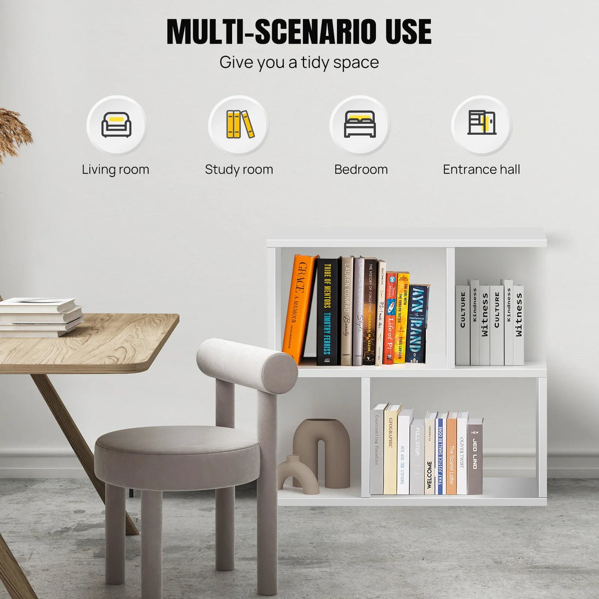 2 Tier Side Table White Storage Shelves Slim End Table Living Room Home Stand