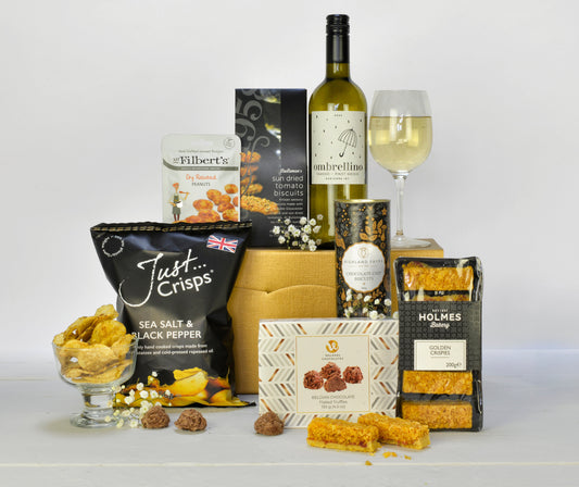 Weißweingenuss Geschenkbox | Eleganter Präsentkorb mit Gourmet-Leckereien
