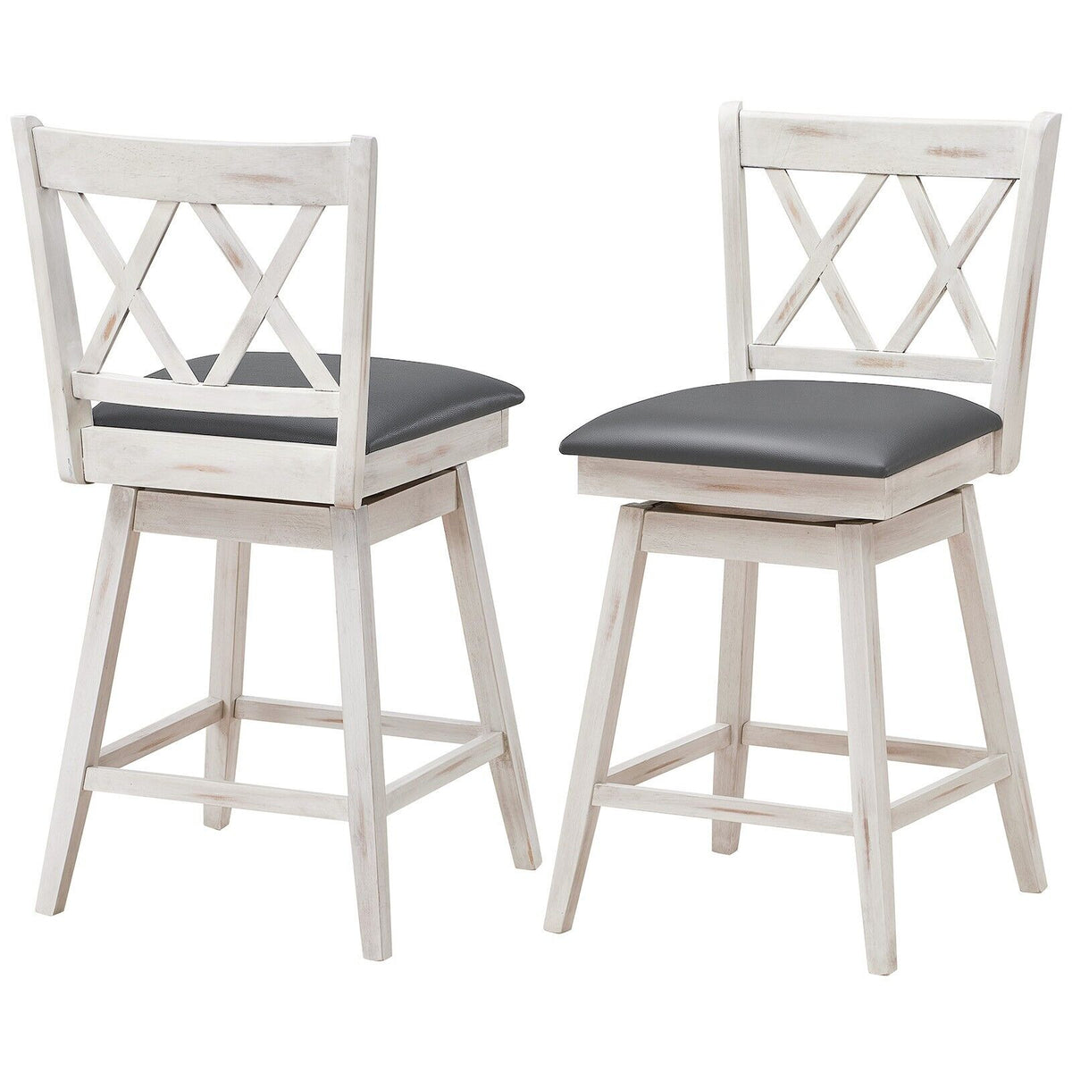 Set of 2 Counter Height Bar Stool with Ergonomic Backrest-Black