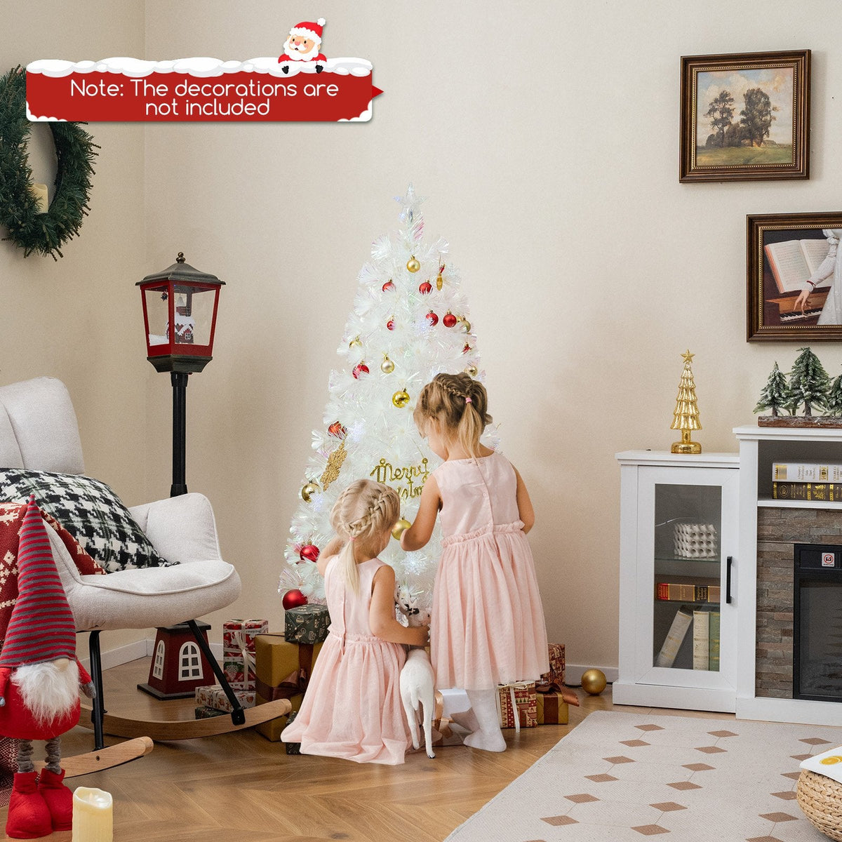 4/5/6 Feet Artificial Fiber Optic White Pre-lit Christmas Tree with Light-120 cm